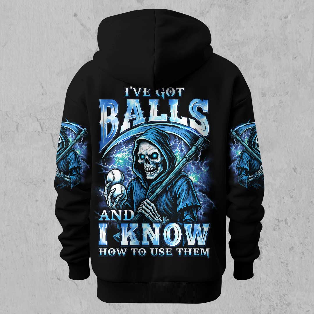 I've Got Balls And I Know How To Use Them - Custom Black Skull Baseball Hoodie