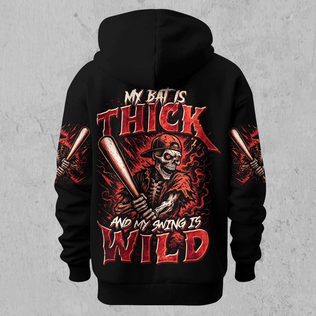 Thick Bat Wild Swing - Custom Black Skull Baseball Hoodie