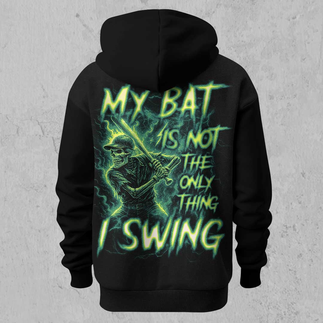 My Bat Is Not The Only Thing I Swing - Custom Black Skull Baseball Hoodie