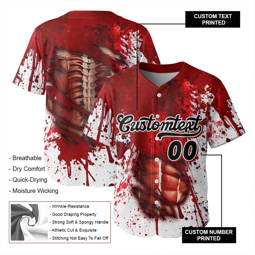 Custom Halloween Costume Ripped Zombies Cosplay Baseball Jersey
