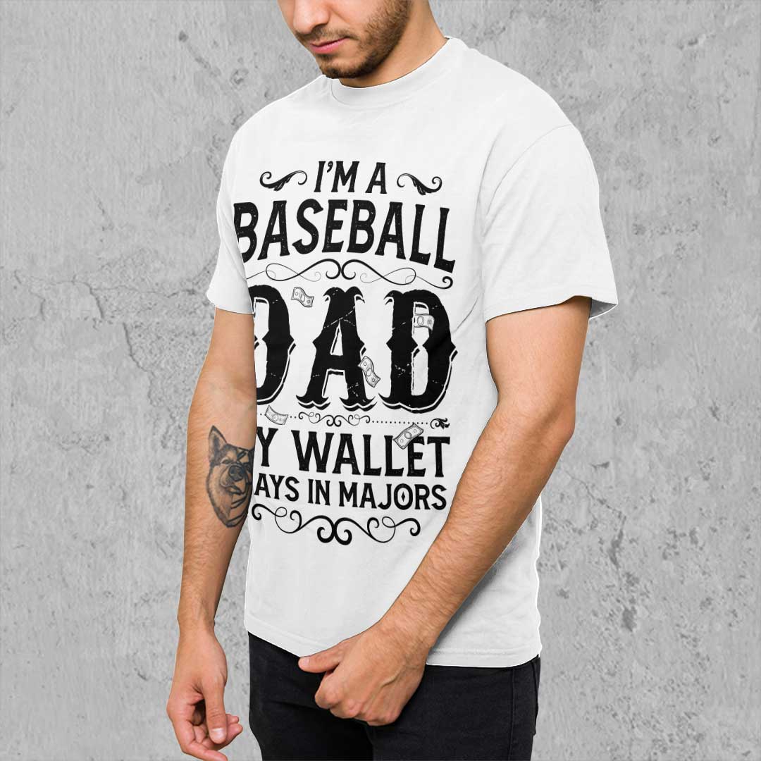 My Wallet Plays In Majors - Black White Baseball T-Shirt