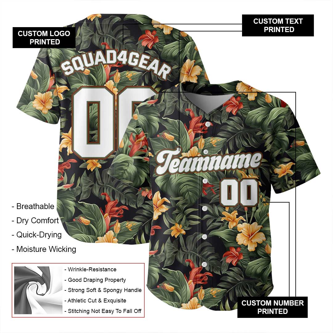 Custom Baseball Jersey With Tropical Pattern