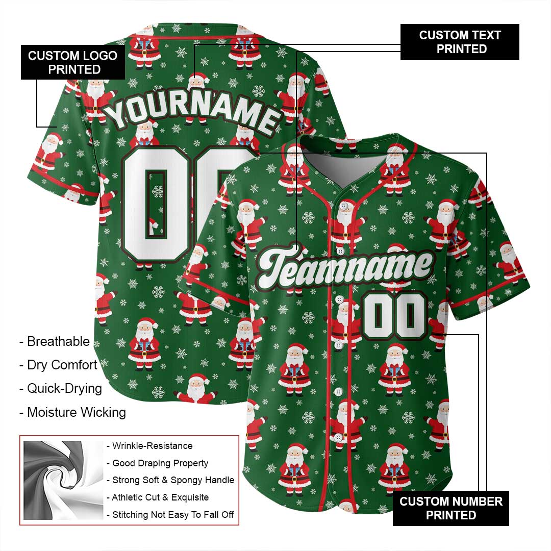 Custom Baseball Jersey with Christmas Pattern