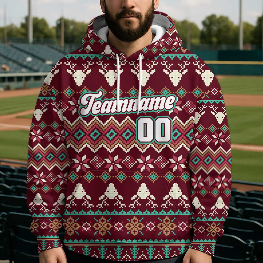 All Over Print Baseball Hoodie With Christmas Pattern