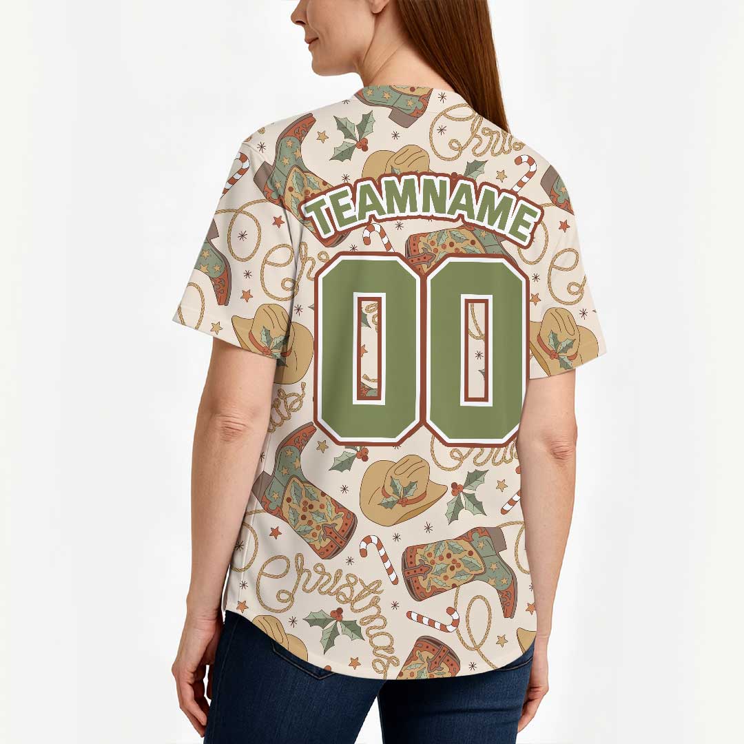 Custom Baseball Jersey with Howdy Christmas Pattern