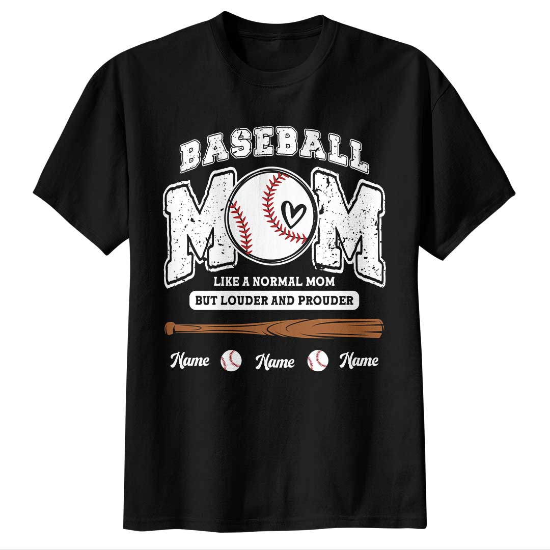 Baseball Parents Like A Normal One But Louder and Prouder - Black and White Baseball T-Shirt