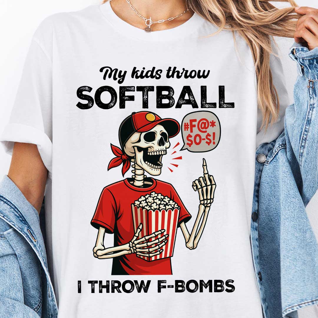 My Kids Throw Softball I Throw F-Bombs - Black White Navy Softball Tshirt