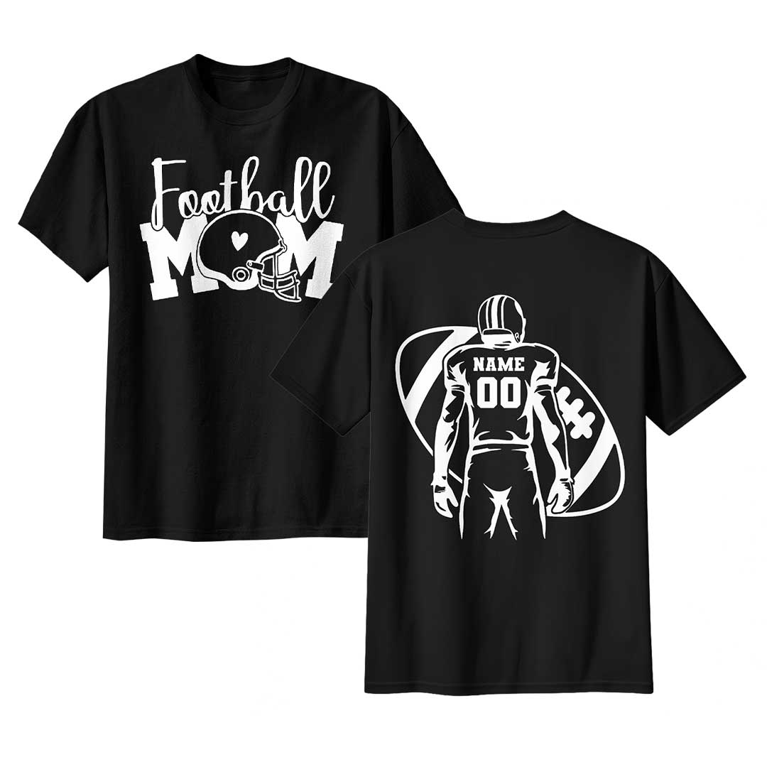 Custom Player Name and Number for Football Mom - White and Black Tshirt