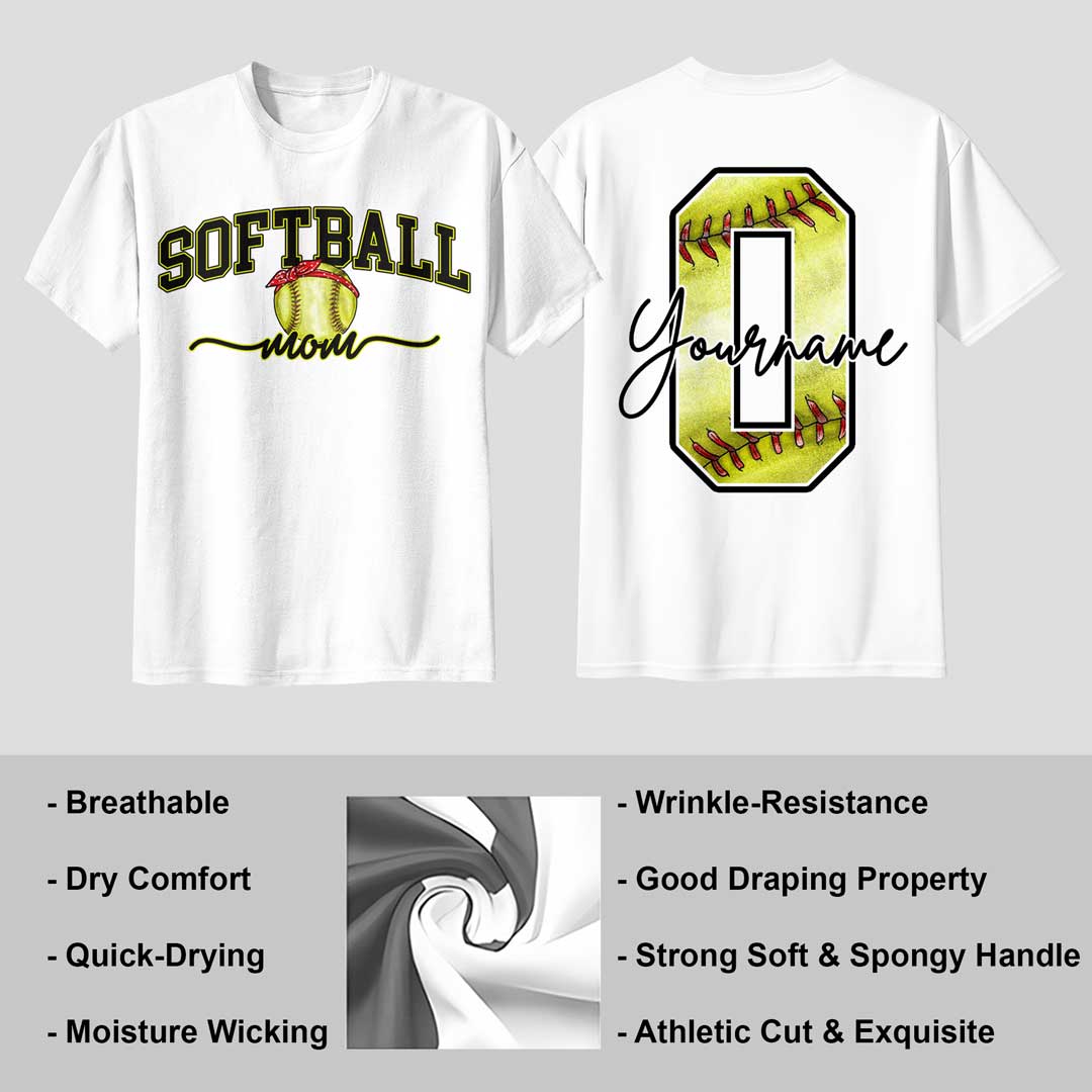 White Softball Tshirt with Player Custom Name and Number