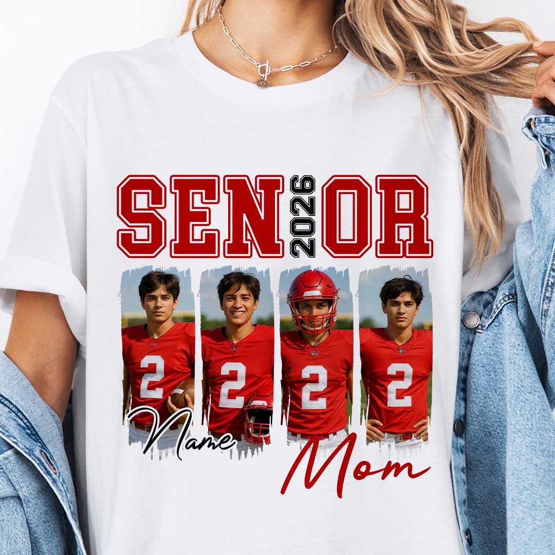 2026 Senior Football Mom - Custom Photo Football Tshirt