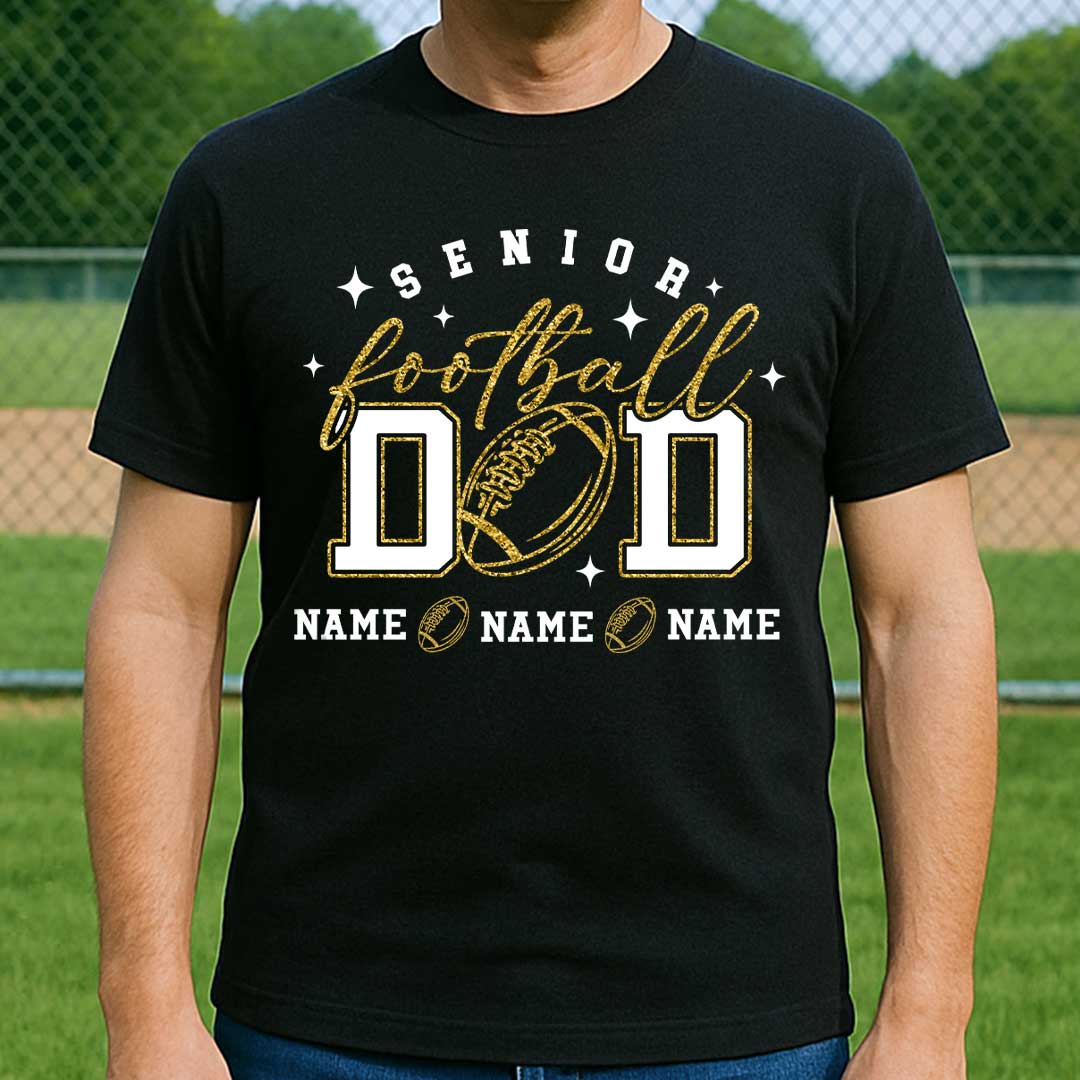 Senior Football Mom - Black and White Custom Football T-Shirt