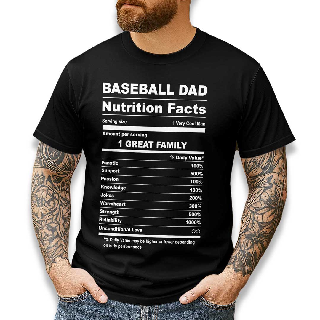 Baseball Dad Facts Black White Baseball T-Shirt