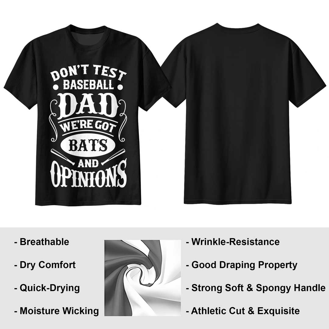 Baseball Dad Got Bats and Opinions - Black White Baseball T-Shirt