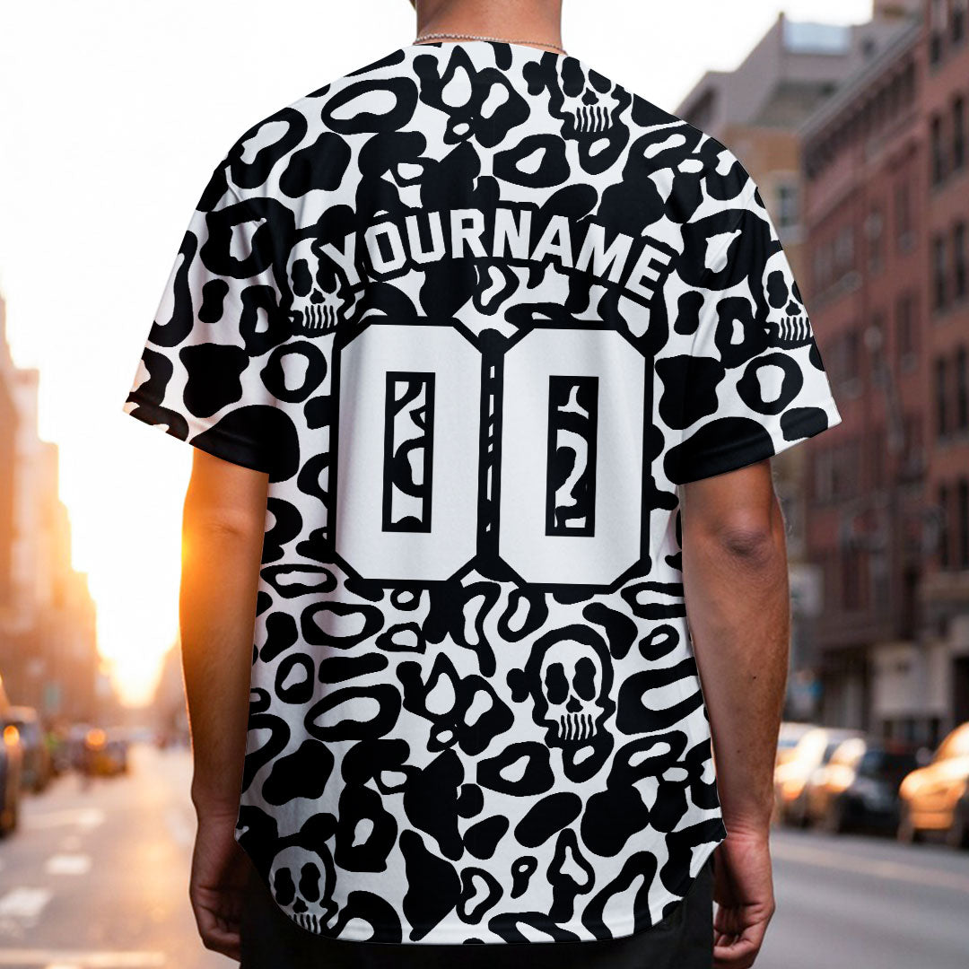 Custom Baseball Jersey with Skull Leopard Pattern