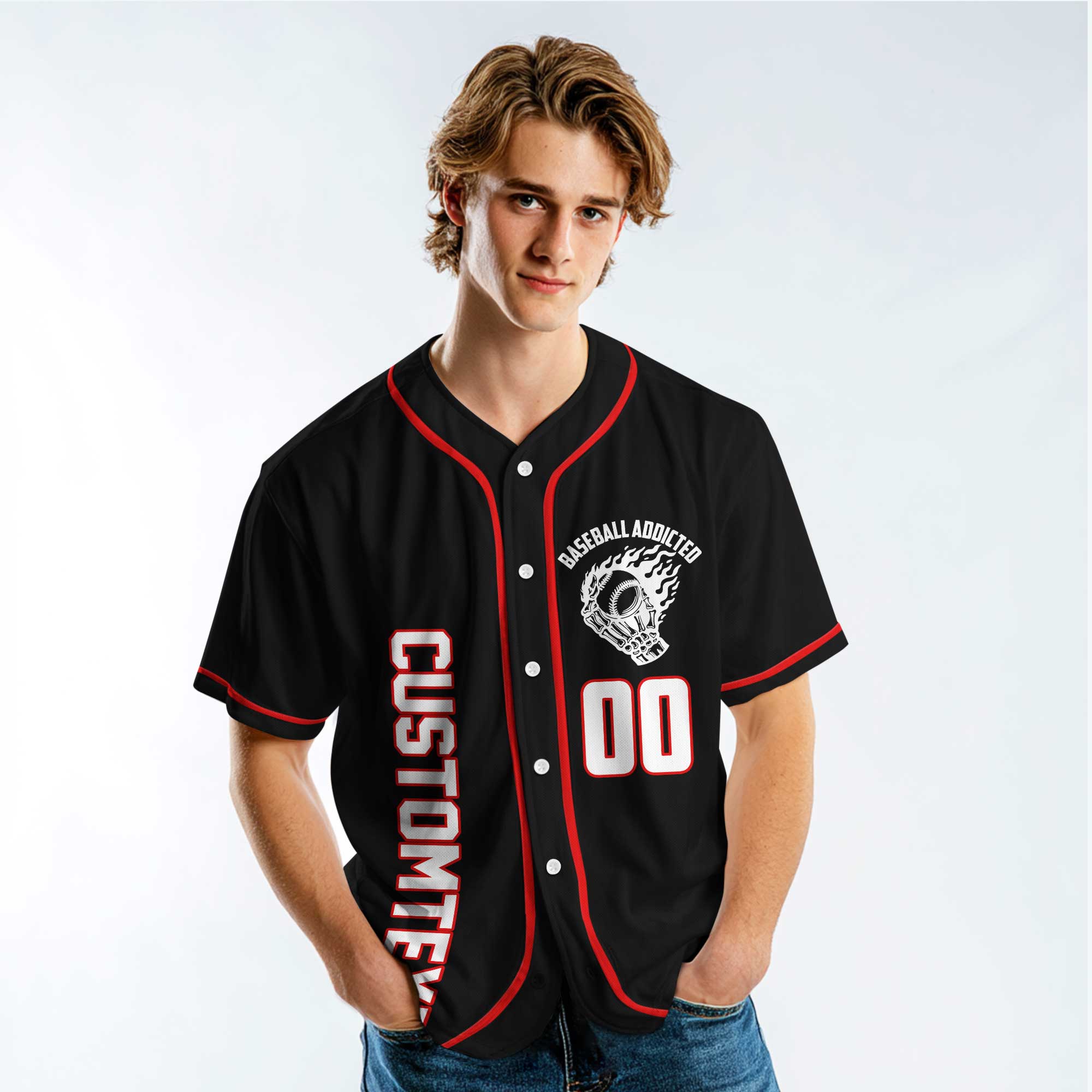 Warning: Nonstop Yapping About Baseball - Custom Black and Red Baseball Jersey