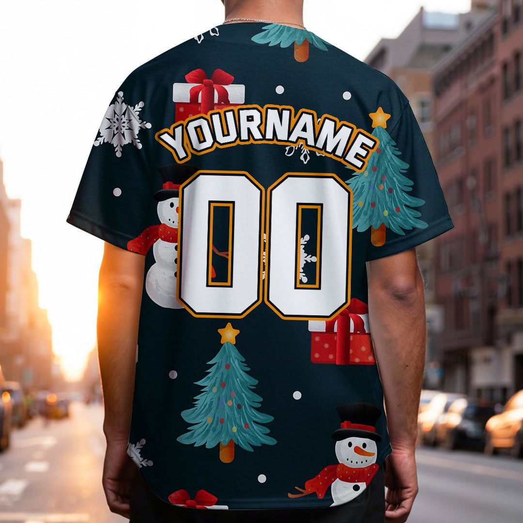 Custom Christmas Baseball Jersey with Snowman Pattern