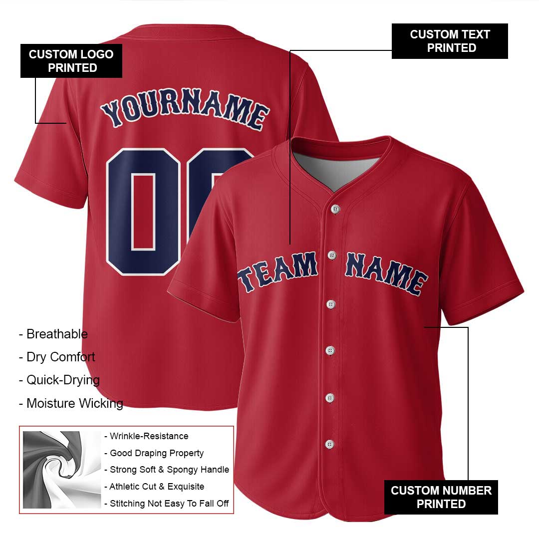 Custom Baseball Jersey with White Navy Red Color