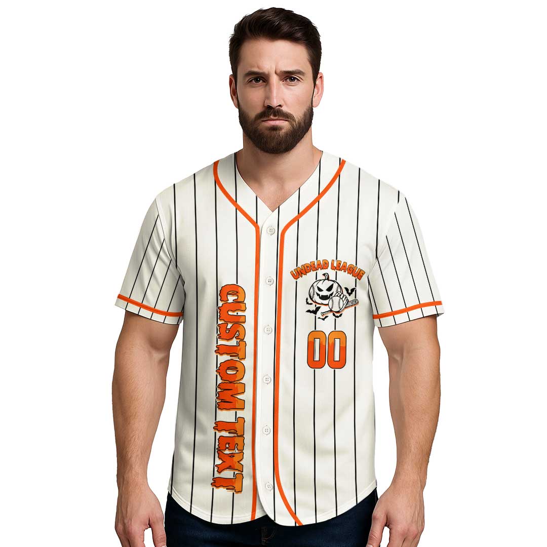 Undead League - Custom Cream Orange Halloween Baseball Jersey
