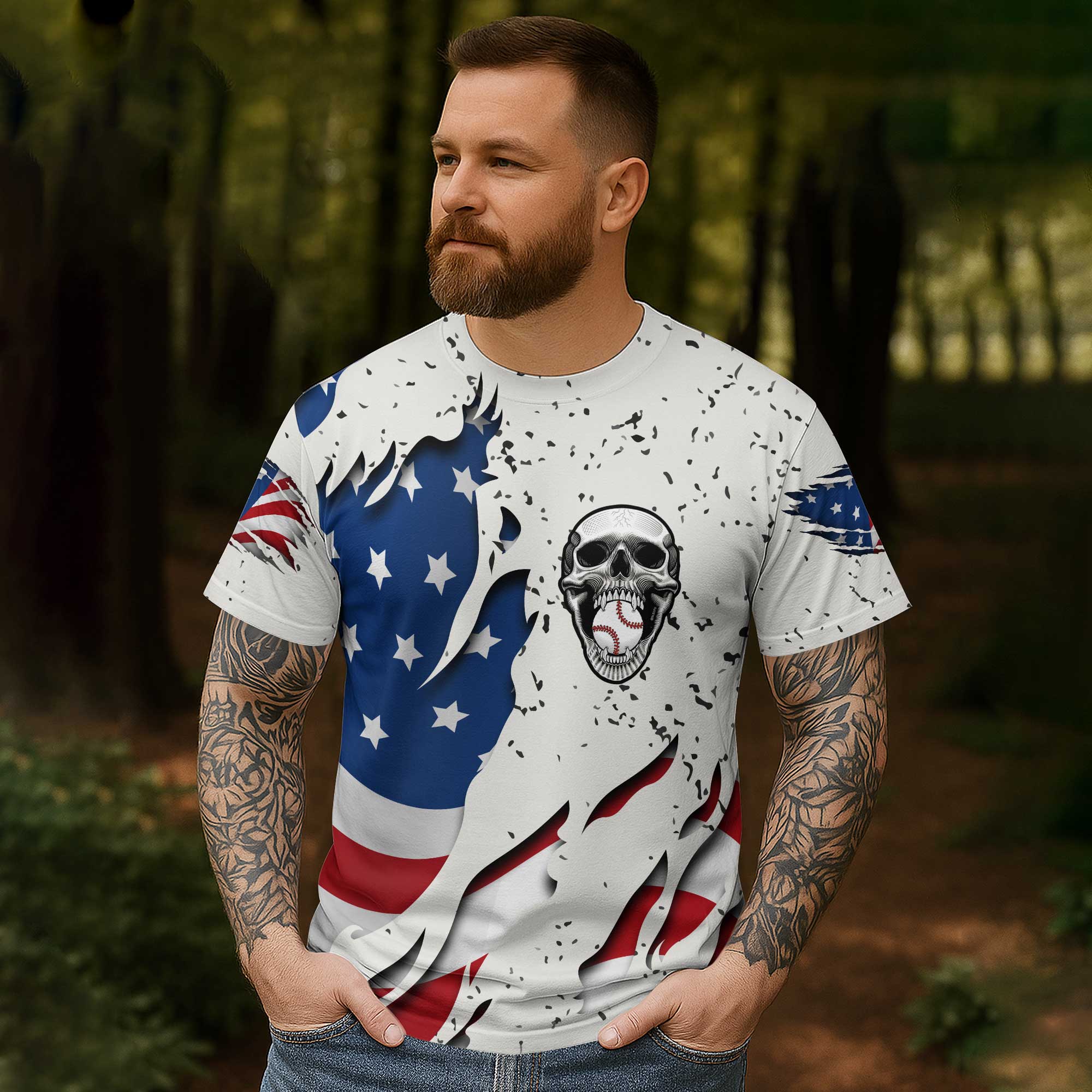 Baseball Skull All Over Print T-Shirt