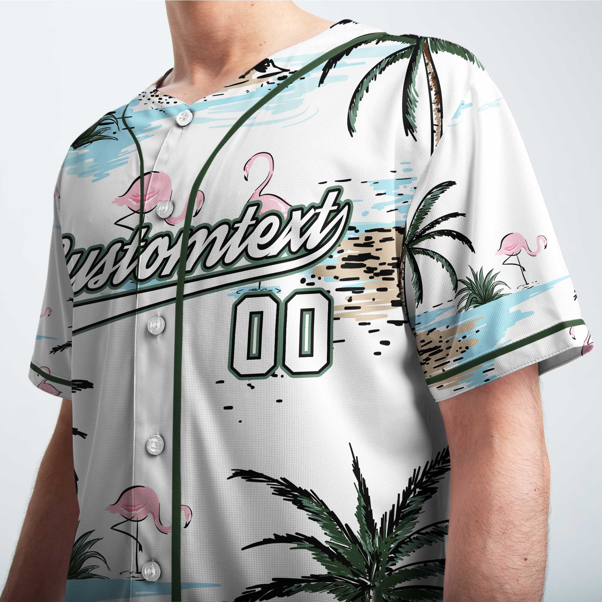 Custom Flamingo Summer Beach  Baseball Jersey
