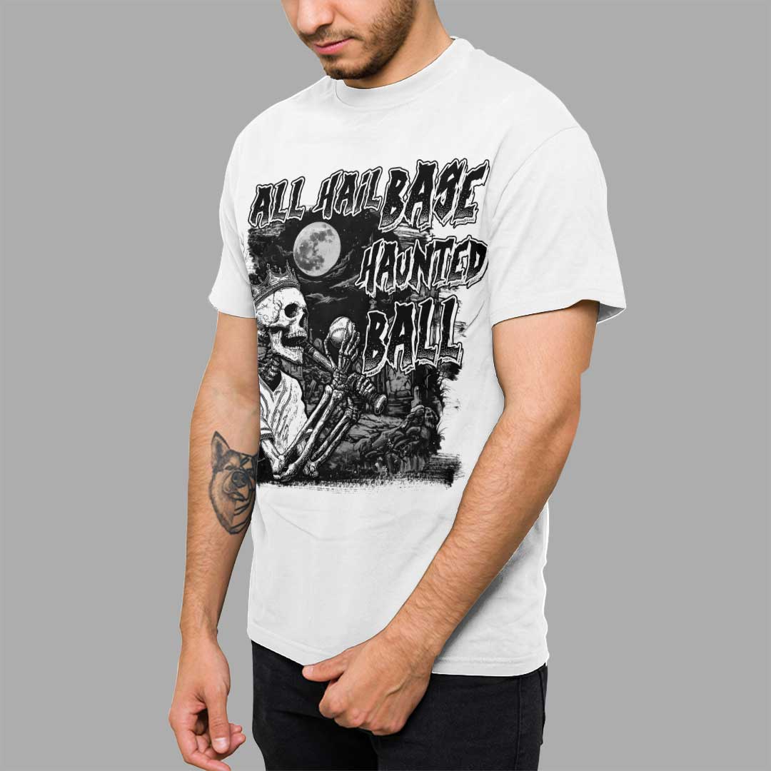 All Hail Base-Haunted-Ball Black White Baseball Halloween T-Shirt