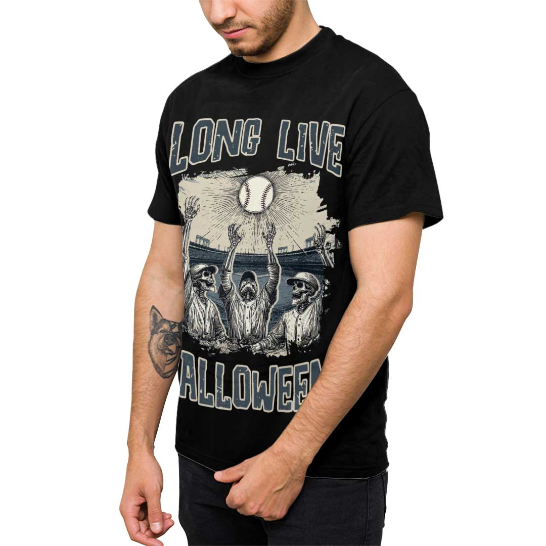 Long Live Balloween Black White Baseball Halloween T-Shirt