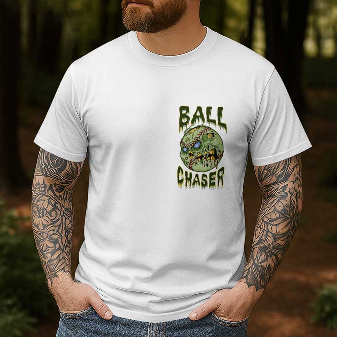 Chase The Undead And Fly Ball Black White Baseball Halloween T-Shirt