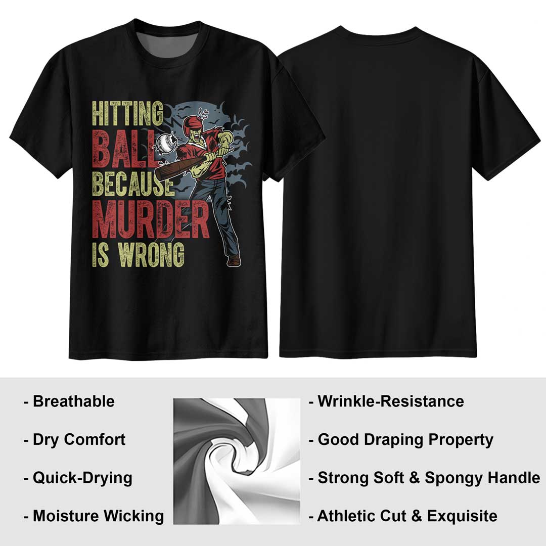 Hitting The Ball Black White Baseball Halloween T-Shirt