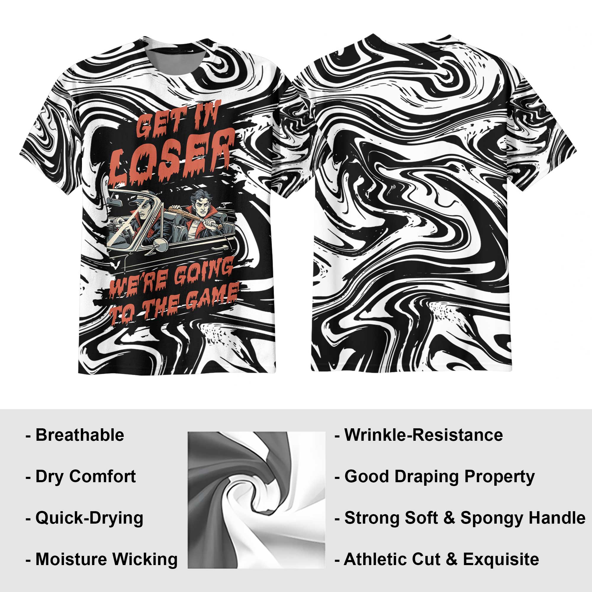 Get In Loser We're Going To The Game All Over Print Halloween T-Shirt