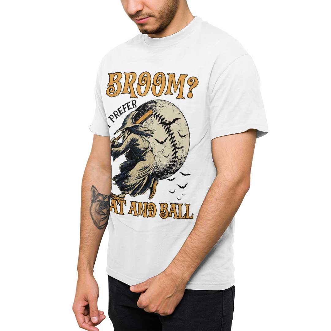 A Witch Prefers Bat And Ball Black White Baseball Halloween T-Shirt