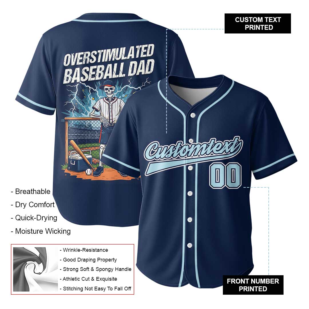 Overstimulated Baseball Dad - Custom Navy Halloween Baseball Jersey