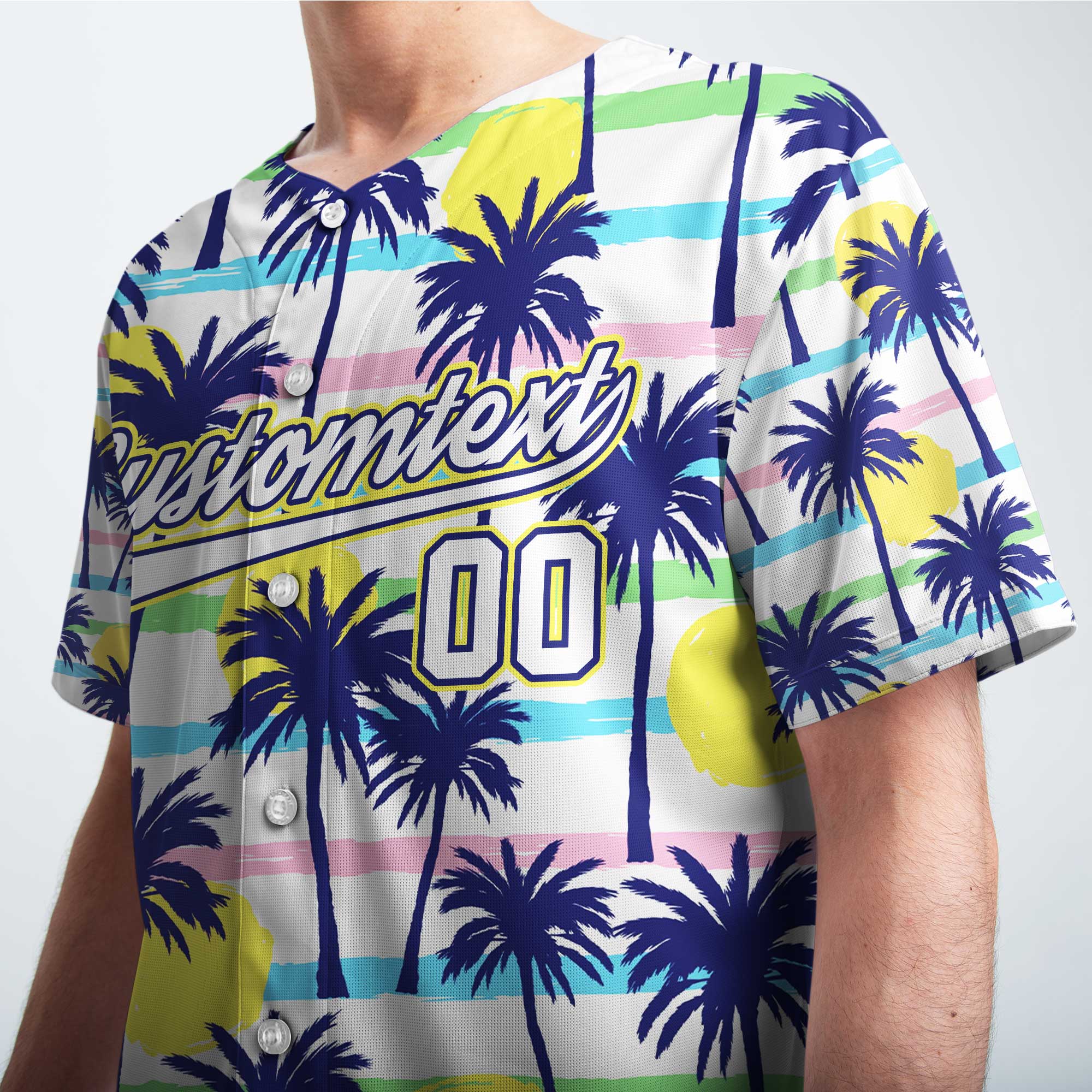 Custom Hawaii Palm Tree Sunrise Baseball Jersey