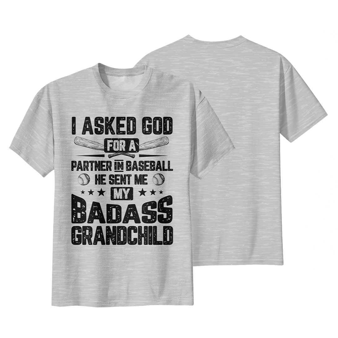 I Asked God For A Partner In Baseball - Military Green and Grey Baseball T-Shirt
