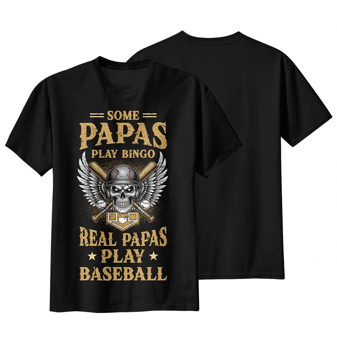 Real Papas Play Baseball - Black and Navy Baseball T-Shirt