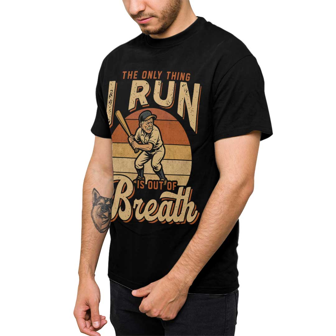The Only Thing I Run Is Out Of Breath - Black Grey Baseball T-Shirt