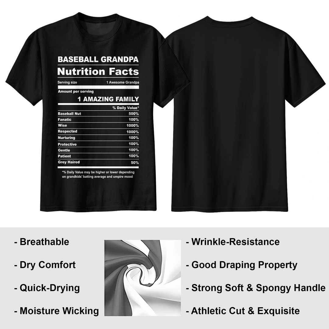 Baseball Grandpa Facts - Black Grey Baseball T-Shirt