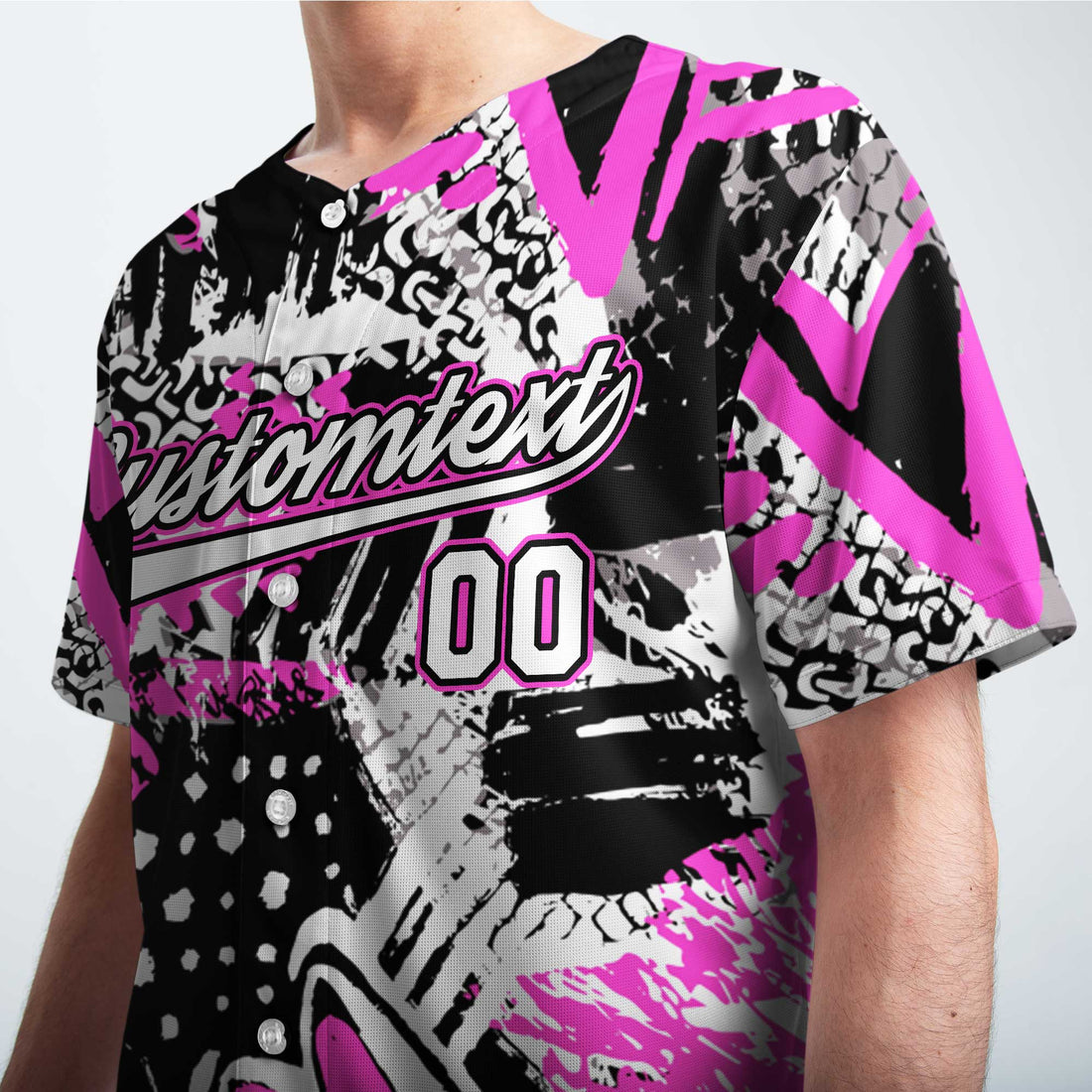 Custom Pink Ink Brush Stroke Pattern Baseball Jersey