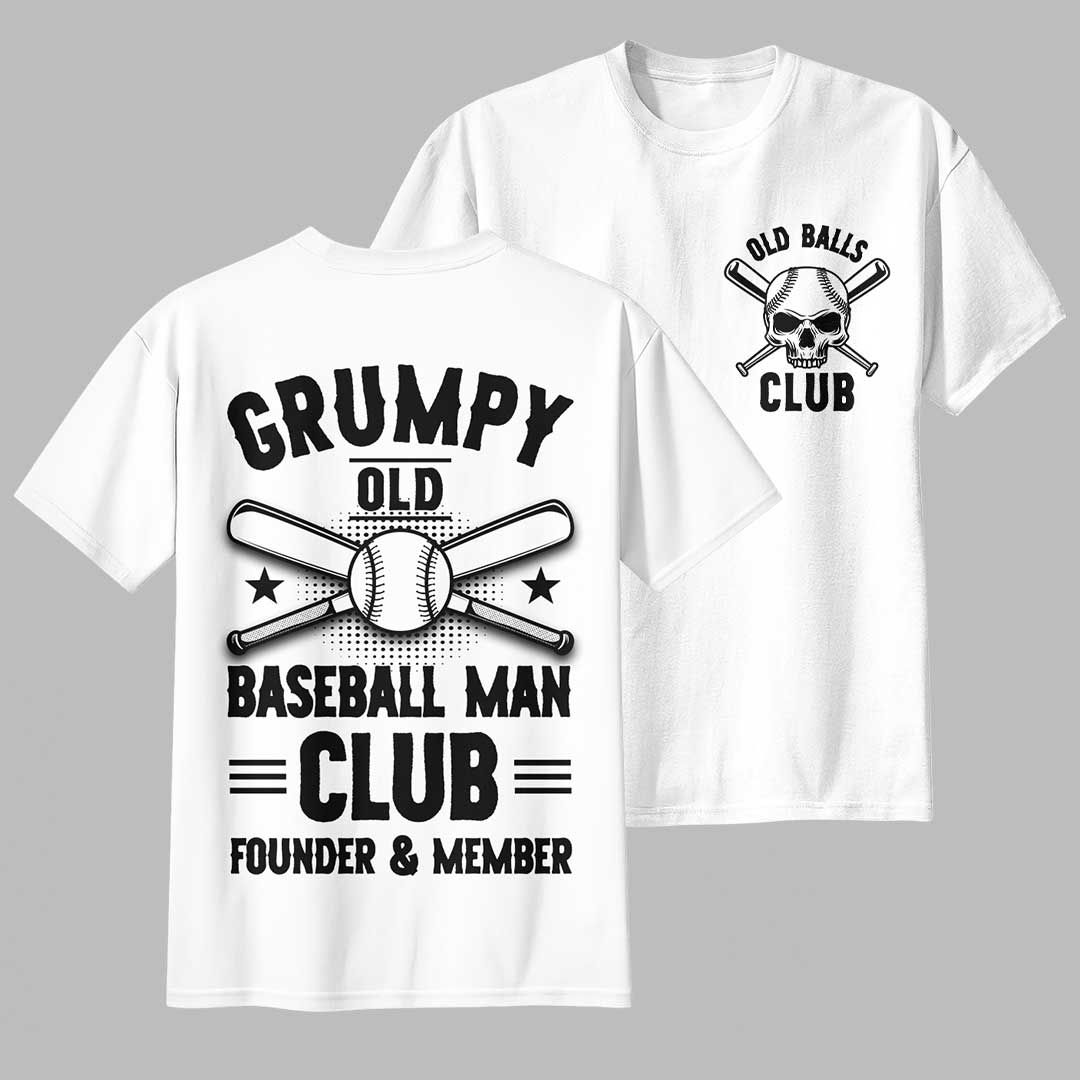 Old Balls Club Founder And Member - Two Sided Black White Baseball T-Shirt