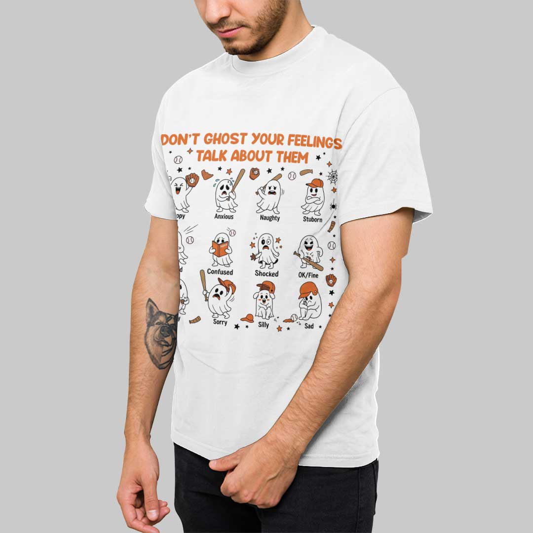 Don't Ghost Your Feelings Talk About Them Baseball Halloween T-Shirt