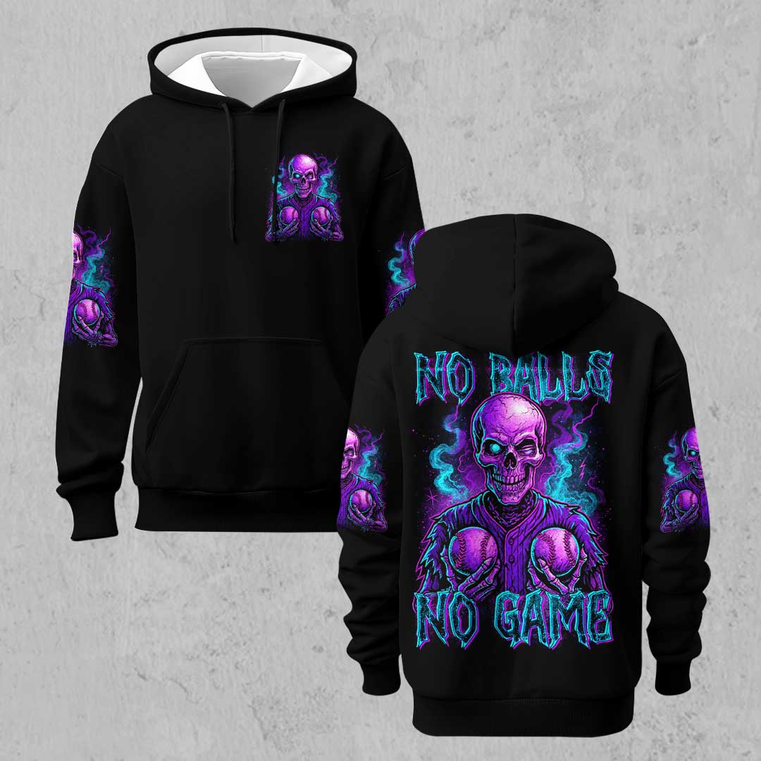 No Balls No Game - Custom Black Skull Baseball Hoodie