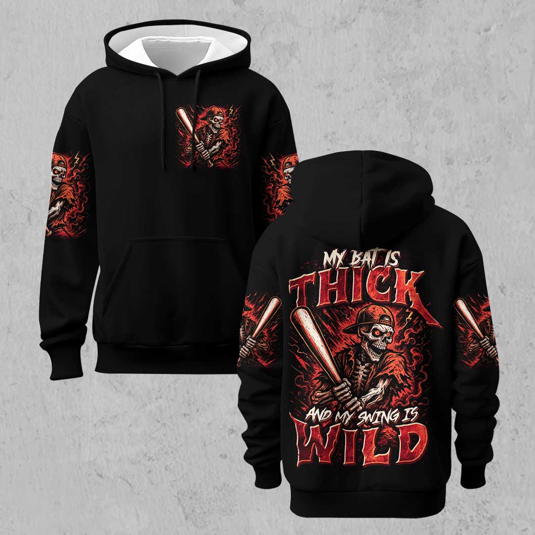 Thick Bat Wild Swing - Custom Black Skull Baseball Hoodie