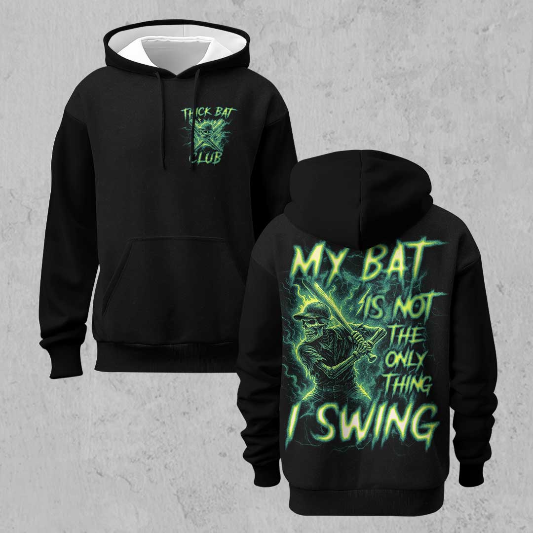 My Bat Is Not The Only Thing I Swing - Custom Black Skull Baseball Hoodie
