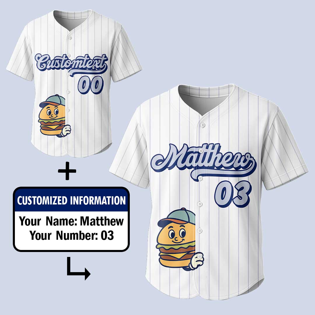 Batter Up Burger Up - Custom Groovy White Baseball Jersey