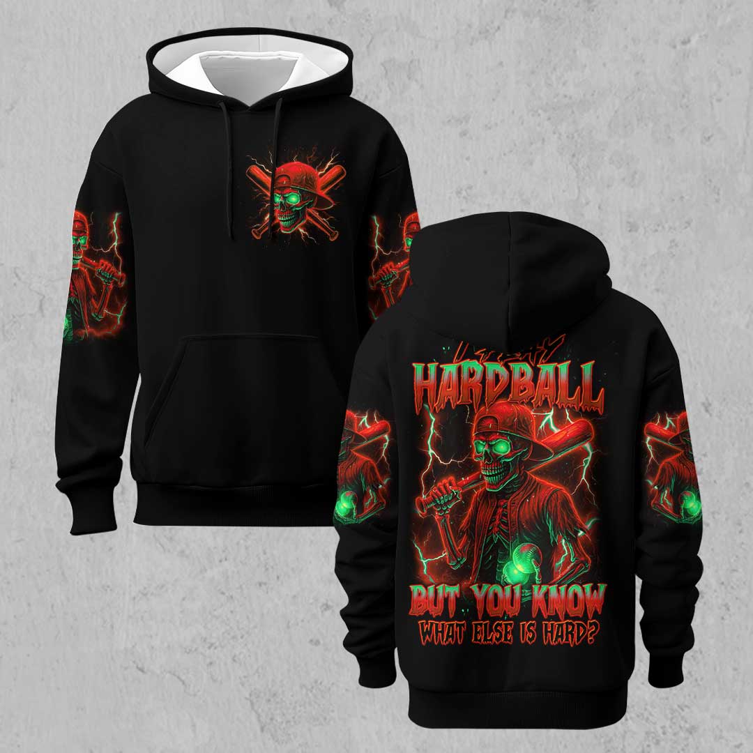 I Play Hardball - Black Skull Baseball Hoodie