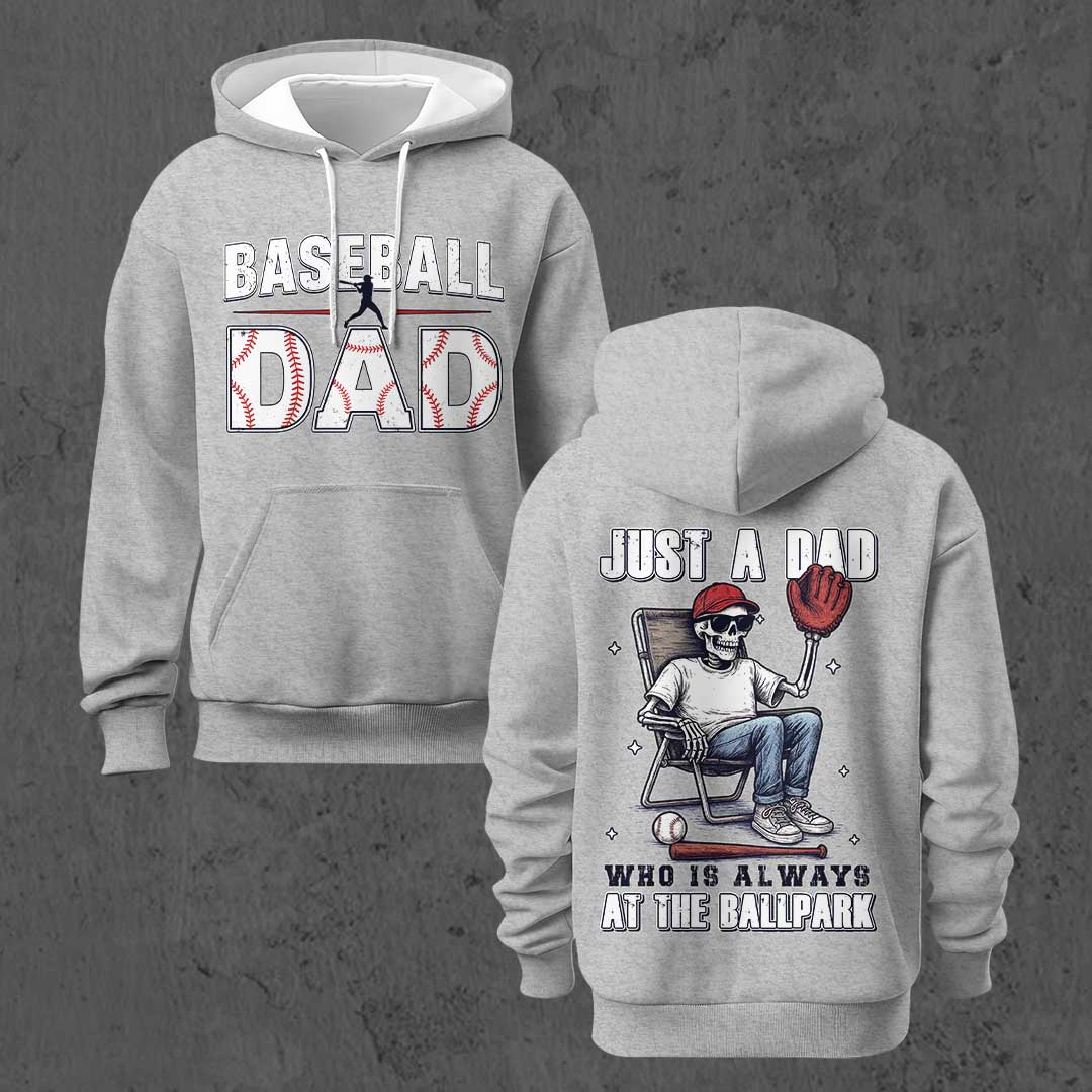 A Dad Who Is Always At The Ballpark - Navy and Grey Dad Baseball Hoodie