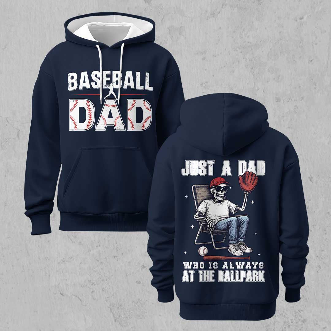 A Dad Who Is Always At The Ballpark - Navy and Grey Dad Baseball Hoodie