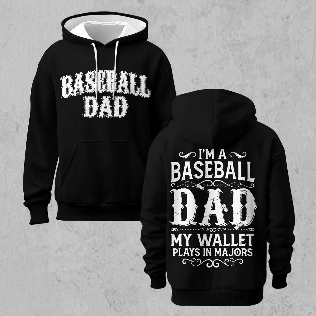 My Wallet Plays In Majors - Black and Grey Dad Baseball Hoodie