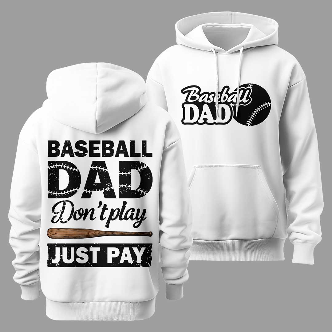 Baseball Dad Don't Play Just Pay - Black and White Dad Baseball Hoodie