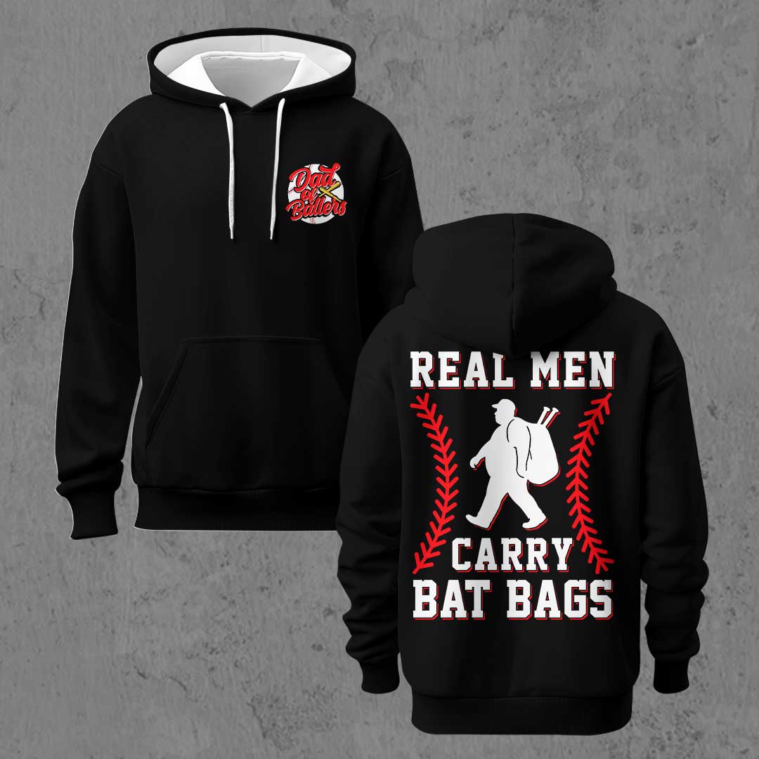 Real Men Carry Bat Bags - Black and Grey Baseball Hoodie