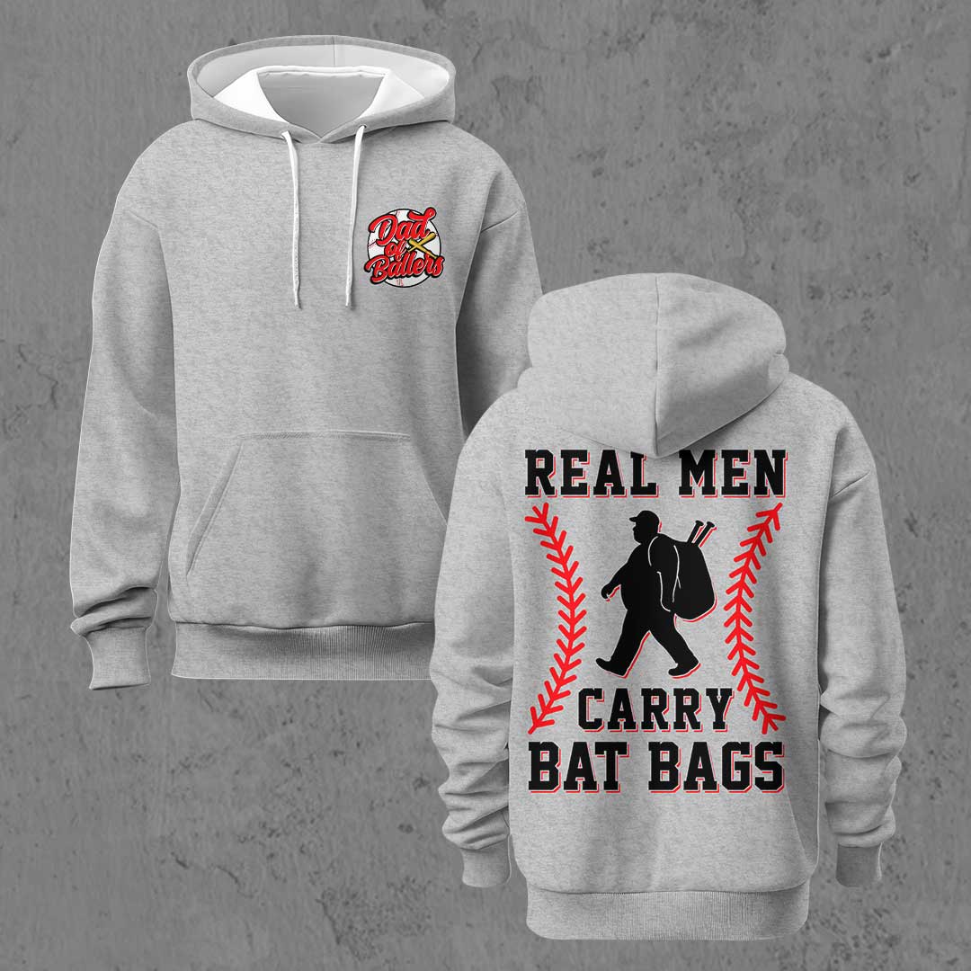 Real Men Carry Bat Bags - Black and Grey Baseball Hoodie
